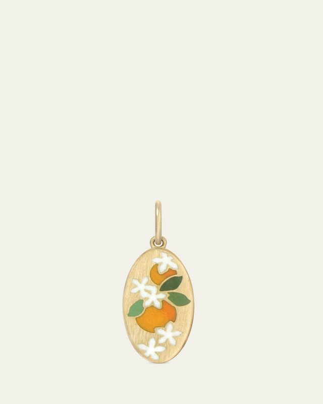 Orange Blossom Enamel Pendant in 18K Yellow Gold